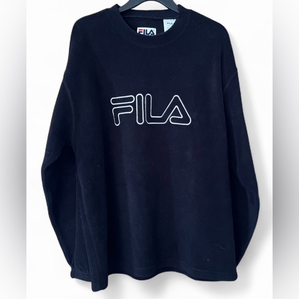 Men’s Fila Black Fuzzy Fleece Sweatshirt with Logo/Medium - Picture 1 of 4